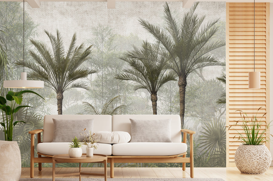 Tropical Palm Tree Wallpaper Neutral Jungle Removable Wall Mural Living Room Decor