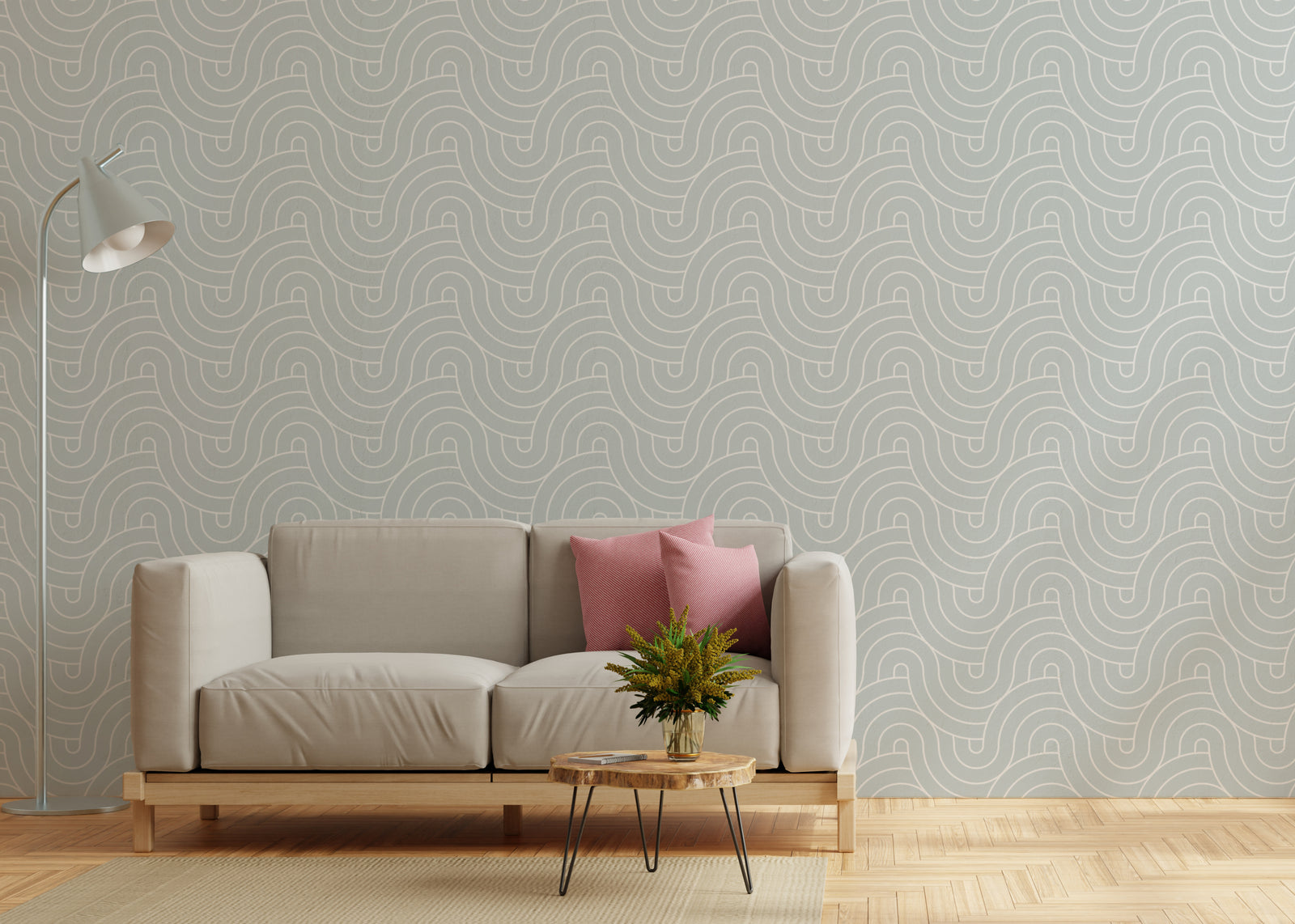Curved Line Wave Pattern Wallpaper | Light Grey Peel and Stick