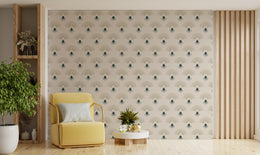 Mid Century Art Deco Wallpaper | Fan Pattern Beige Teal Peel and Stick Decor