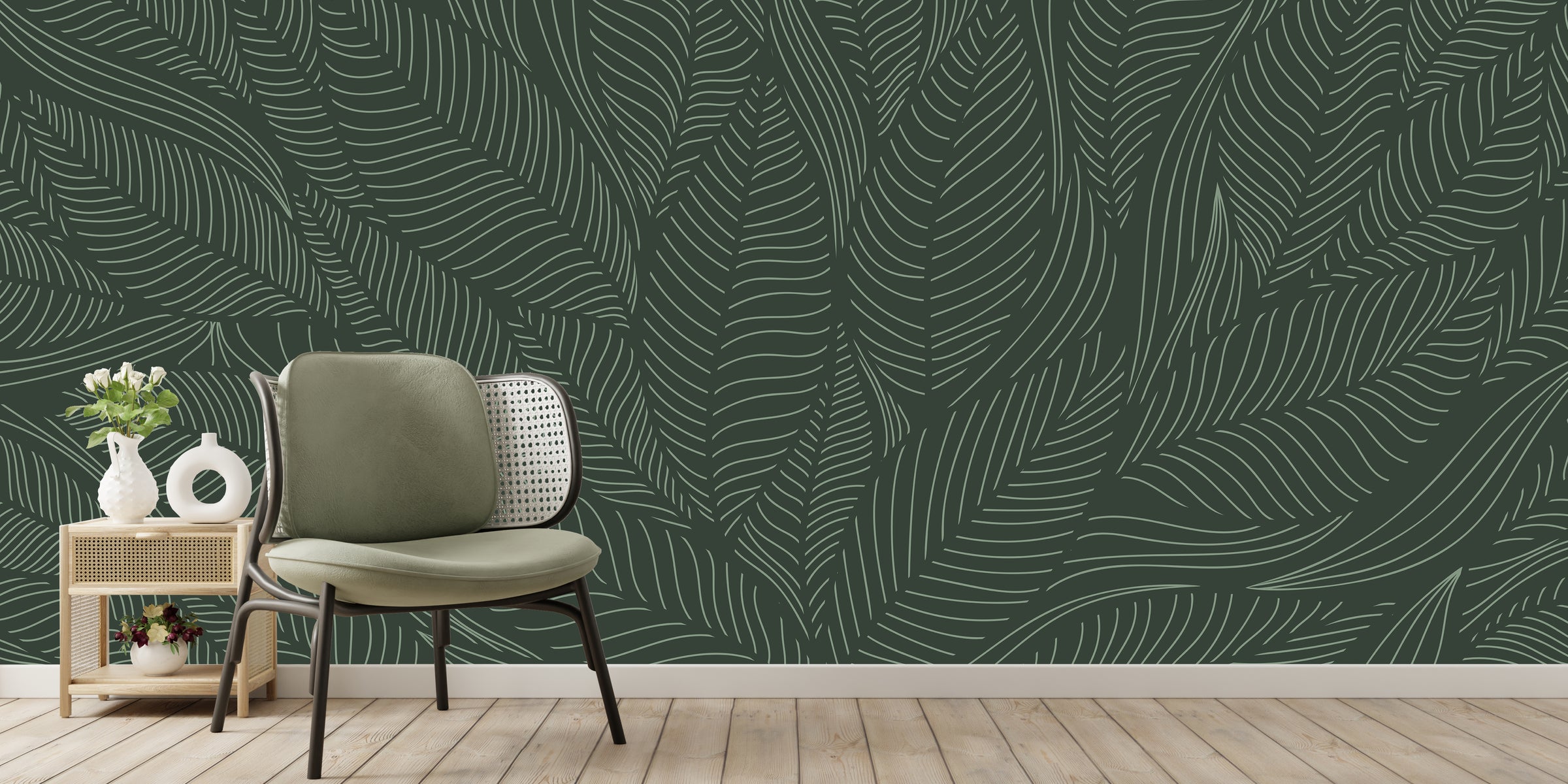 Minimal foliage wallpaper for relaxing reading room atmosphere
