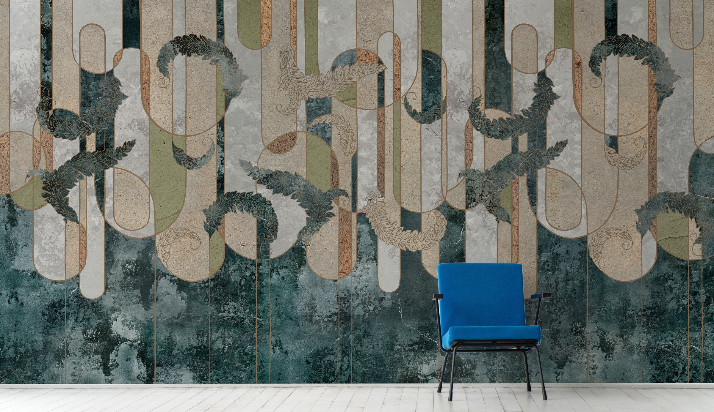 Elegant abstract wall mural with green textures perfect for creative studio space