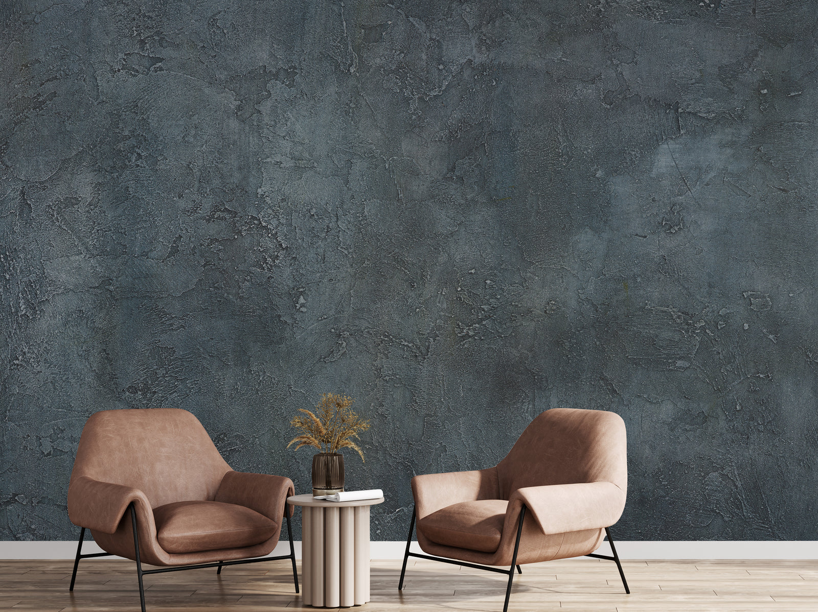 Industrial cement effect wallpaper creating stylish modern loft apartment interior design