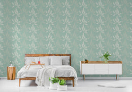 Sage Green Botanical Leaf Wallpaper | Modern Peel and Stick Wall Decor