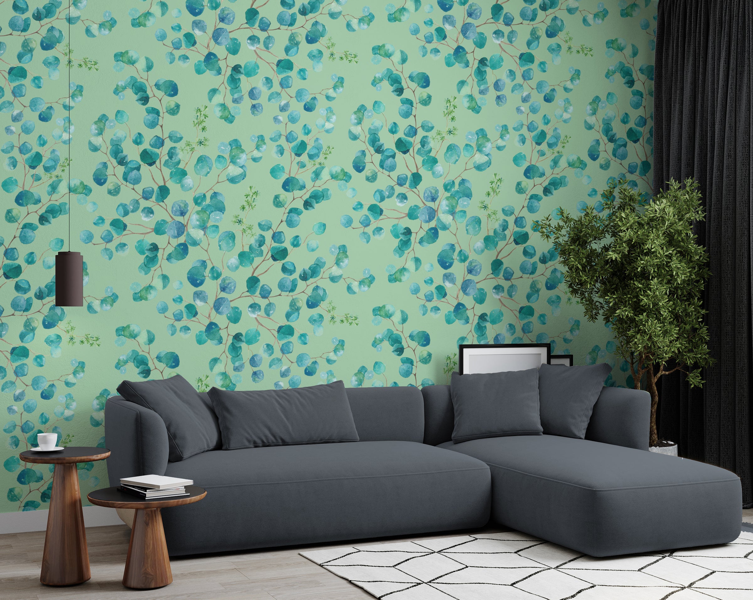 Watercolor Eucalyptus Leaf Design | Blue Green Foliage Peel and Stick Wallpaper