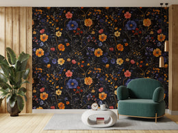 Artistic botanical pattern with orange and blue tones, ideal for welcoming hallway decor