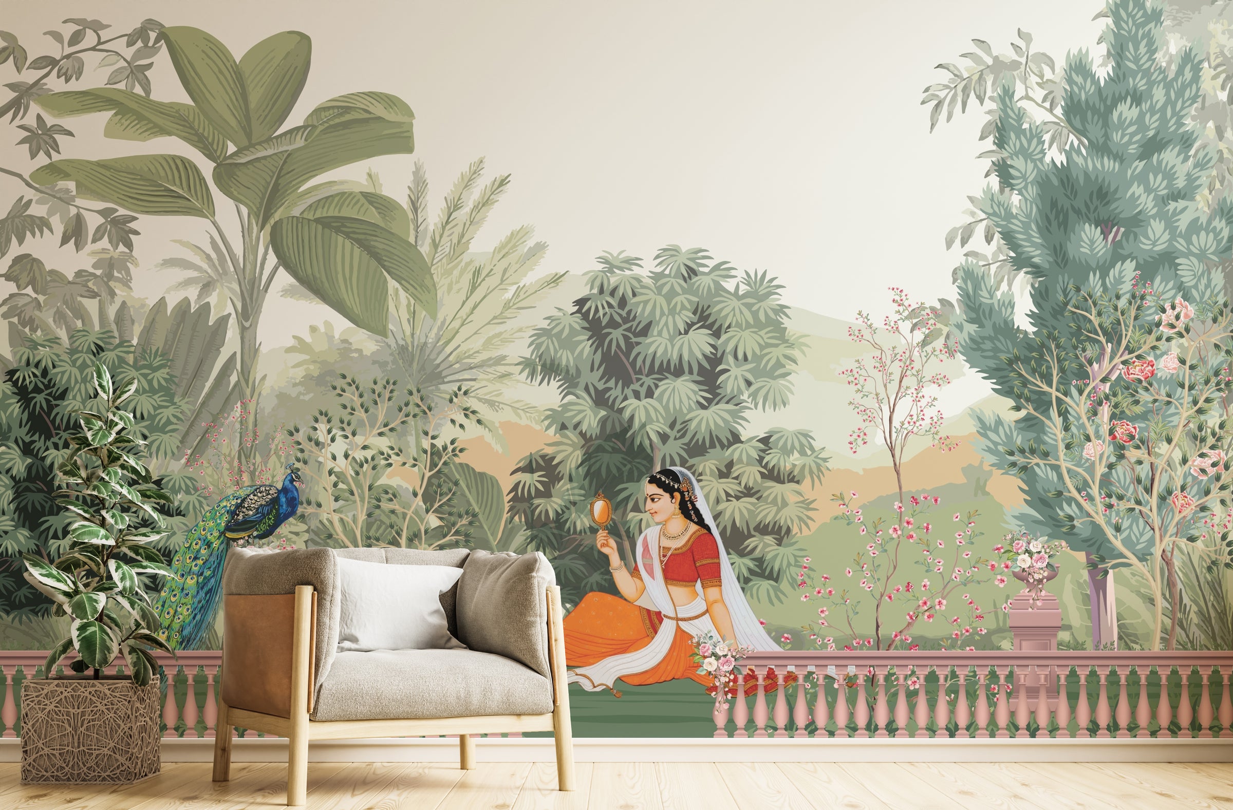 Tropical Indian Miniature Self Adhesive Wallpaper