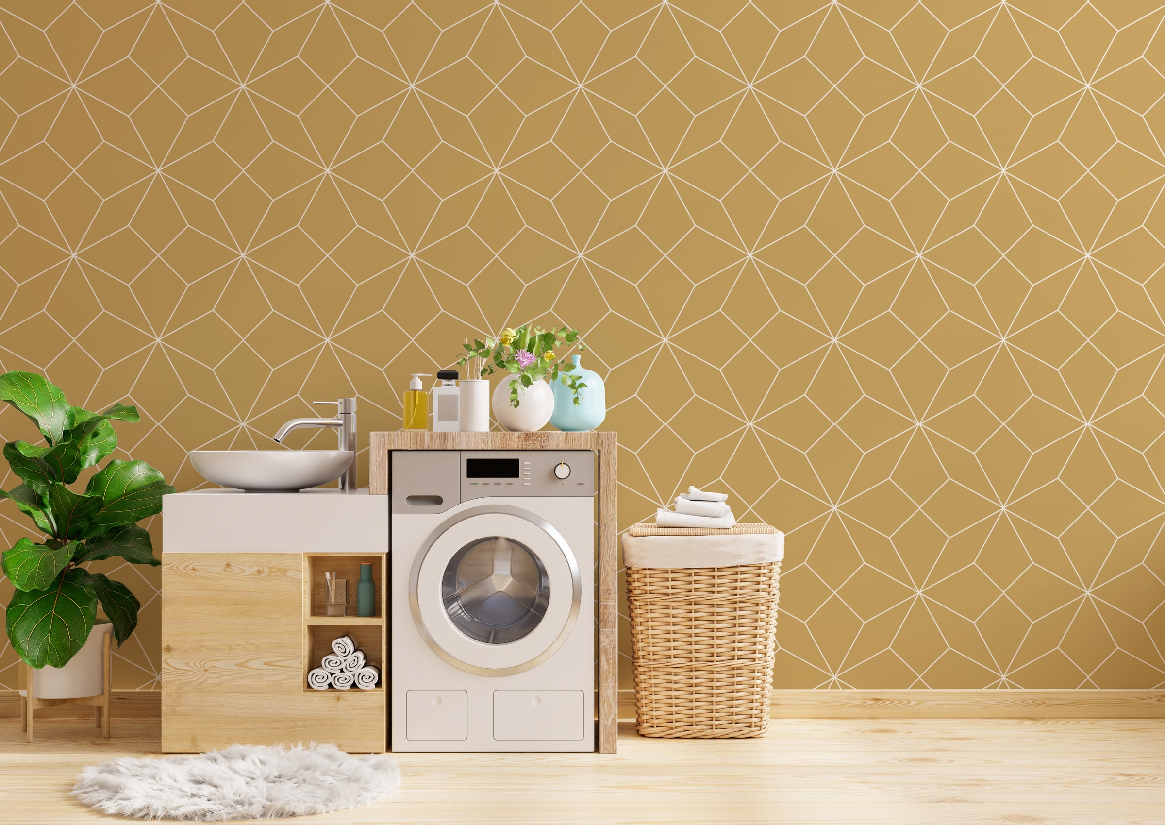 Geometric Diamond Yellow Self-Adhesive Wallpaper