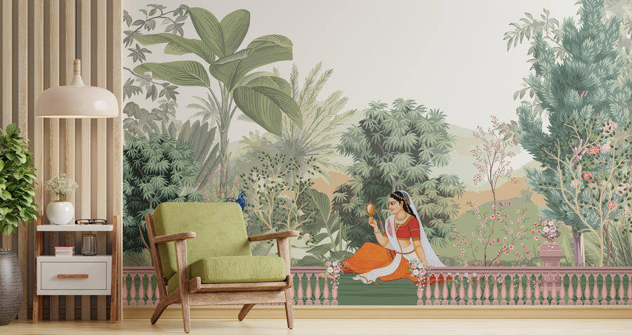 Tropical Indian Miniature Self Adhesive Wallpaper