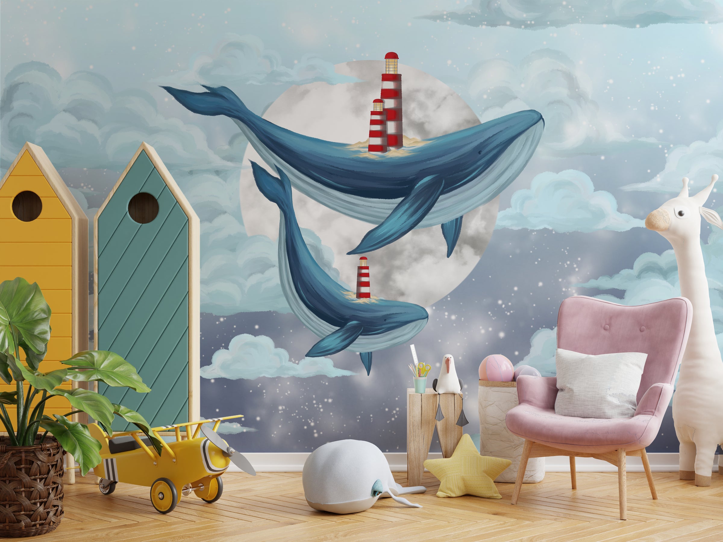 Fantasy Blue Whale Self-Adhesive Kids Wallpaper
