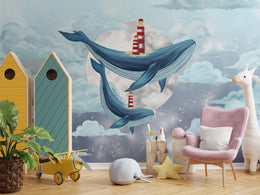 Fantasy Blue Whale Self-Adhesive Kids Wallpaper