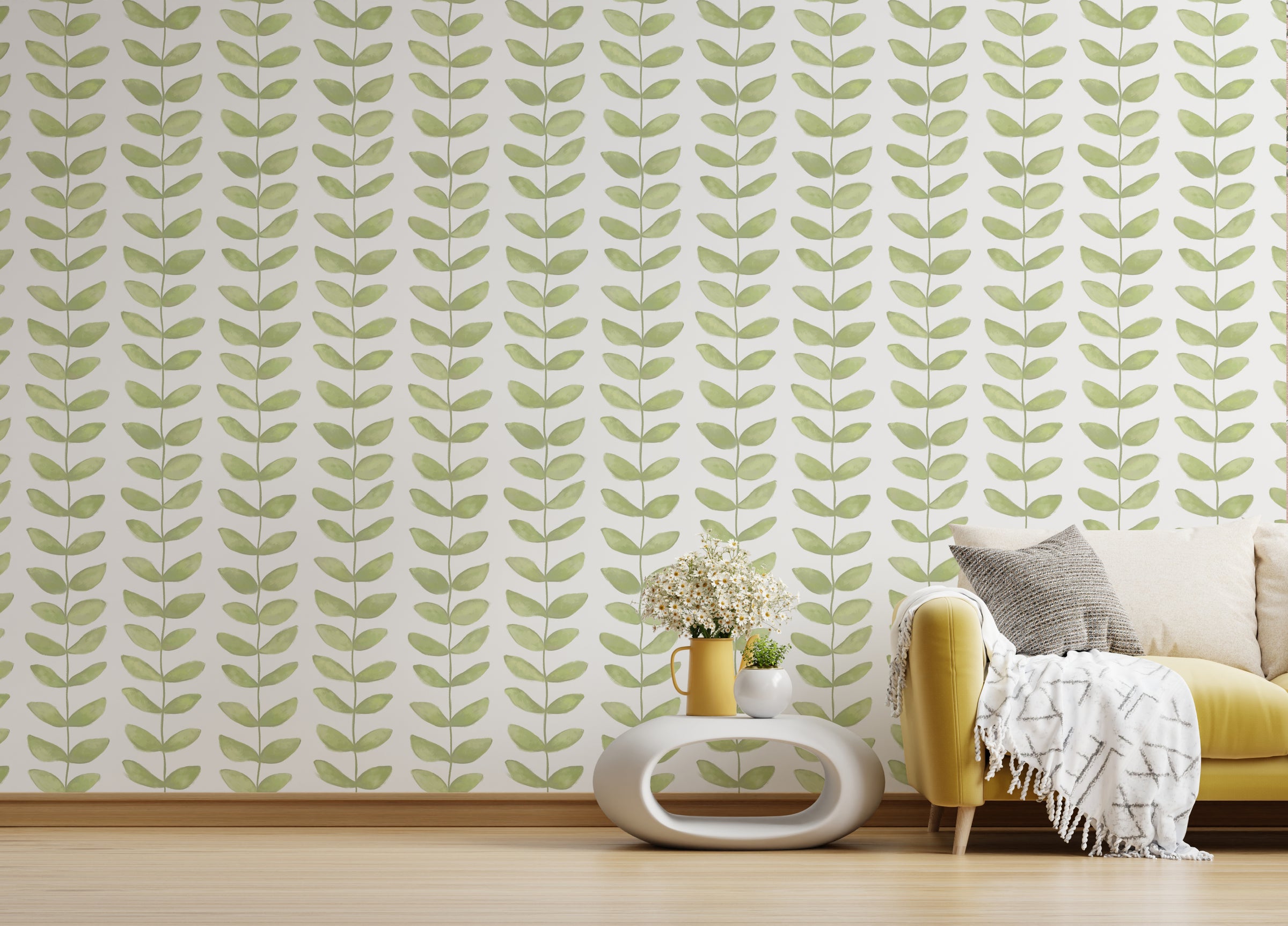 Green Leaf Repeat Pattern Wallpaper Mural