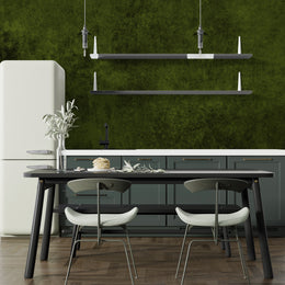 Premium textured green wallpaper adding sophisticated earthy charm to kitchen walls