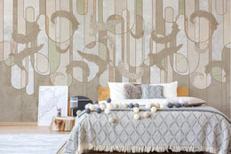 Beige textured wall mural with flowing line art ideal for cozy guest room styling