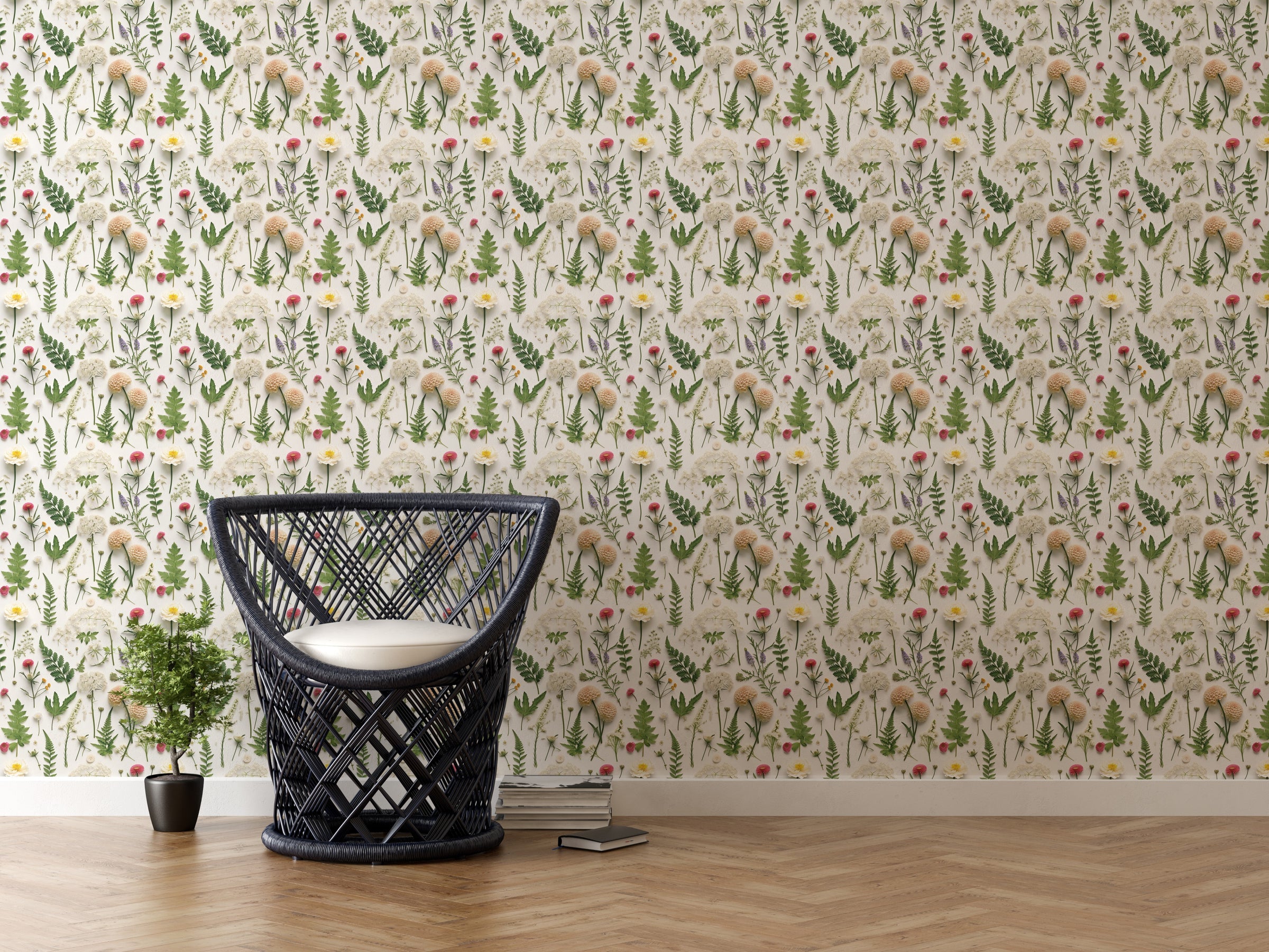 Wildflower botanical wall decor with fresh tones, natural pattern, stylish kitchen wall design