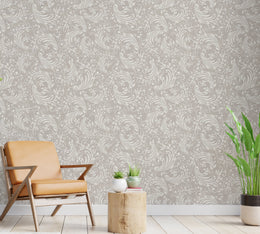 Damask Inspired Scroll Wallpaper | Gray Vintage Baroque Peel and Stick Wallpaper