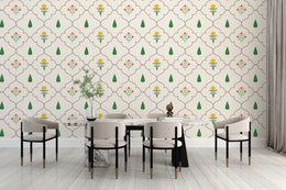 Modern botanical wallpaper with floral motifs for dining feature wall