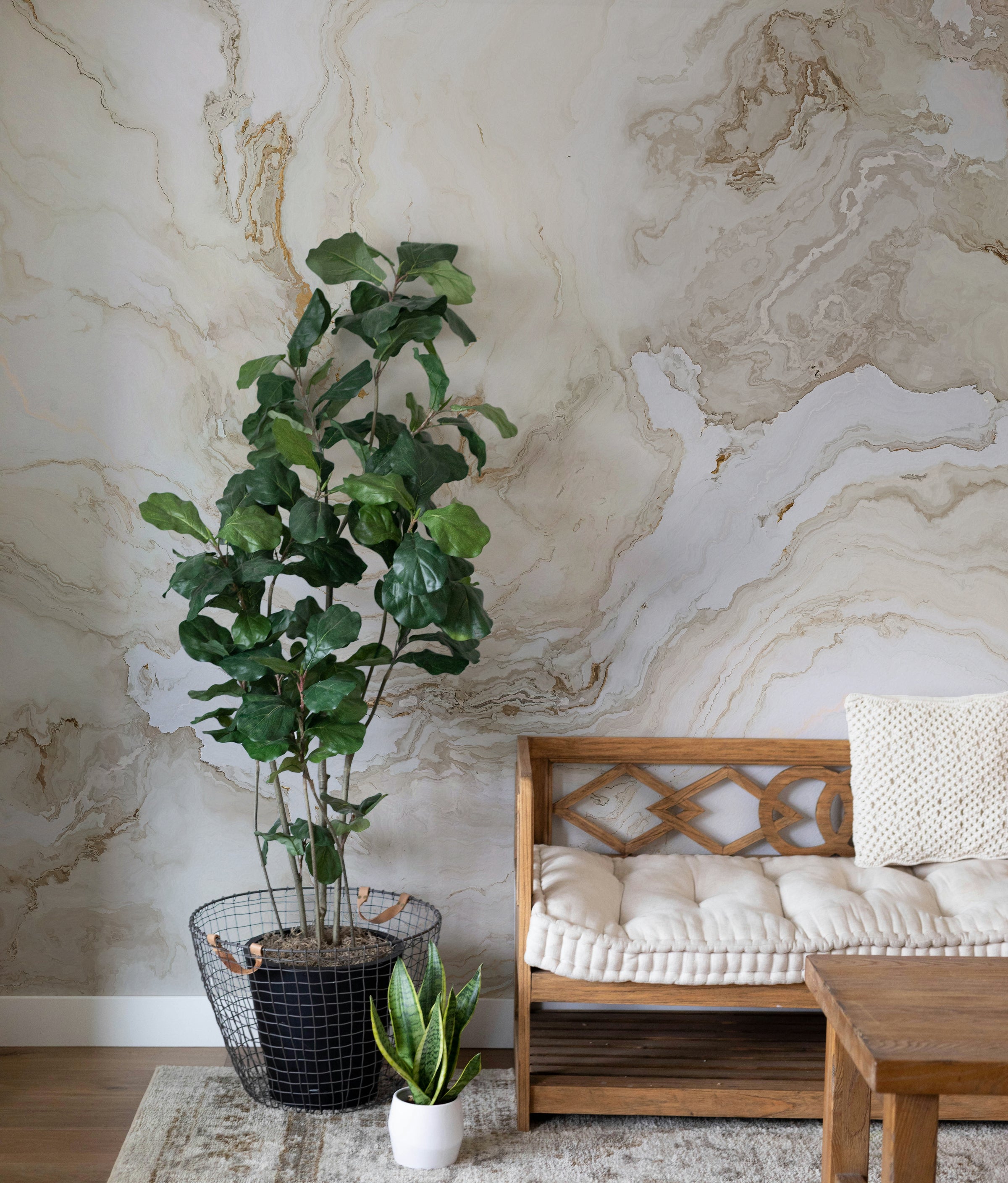 Beige Marble| Neutral Stone Vein | Contemporary | Bedroom Accent Self-Adhesive Vinyl