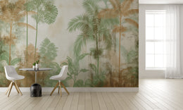 Light green tropical design with palm silhouettes for elegant dining space