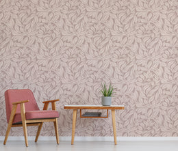 Neutral Leaf Wallpaper | Taupe Beige Botanical Leaves Peel and Stick