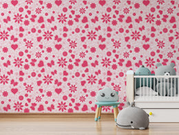 Pink Floral Heart Pattern Wallpaper | Bedroom Removable Home Decor