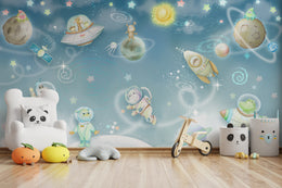 Galaxy Animal Wallpaper | Blue Space Nursery Peel and Stick Wall Mural