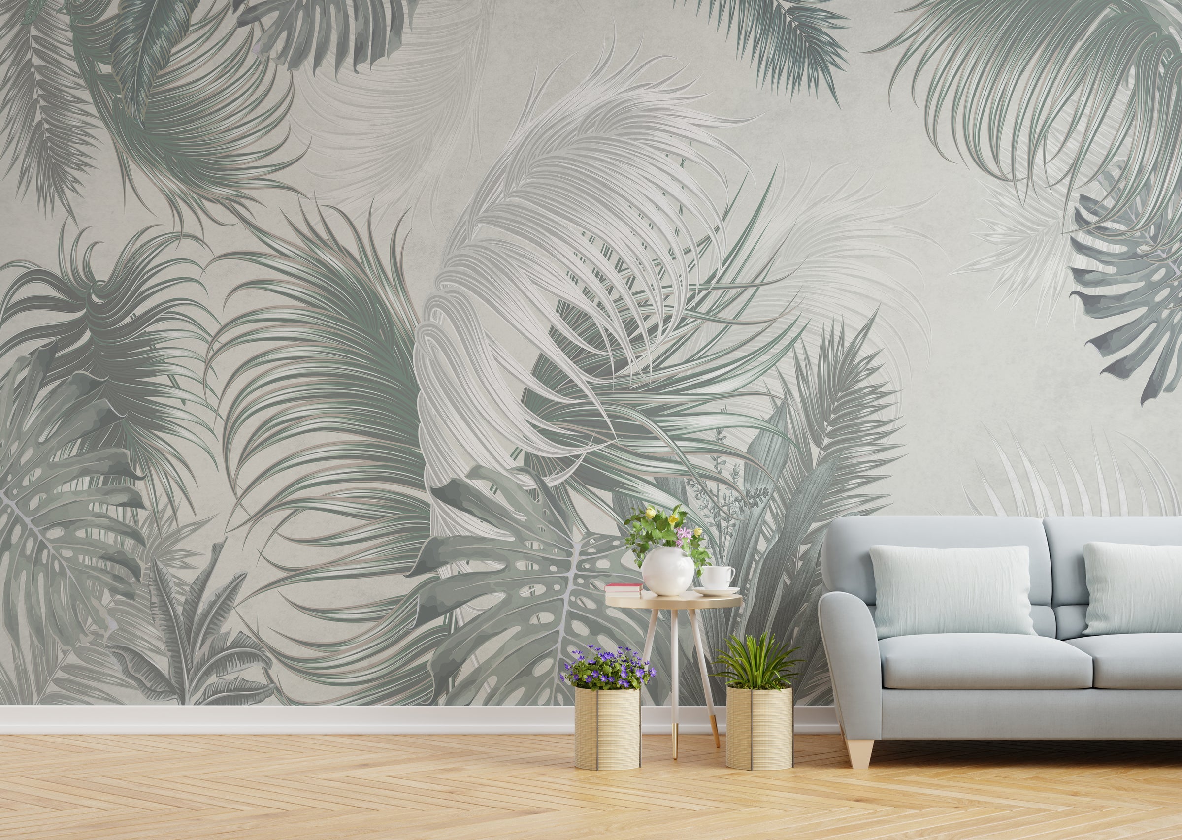 Oboe Dusty Green Large Leaves Wallpaper Murals