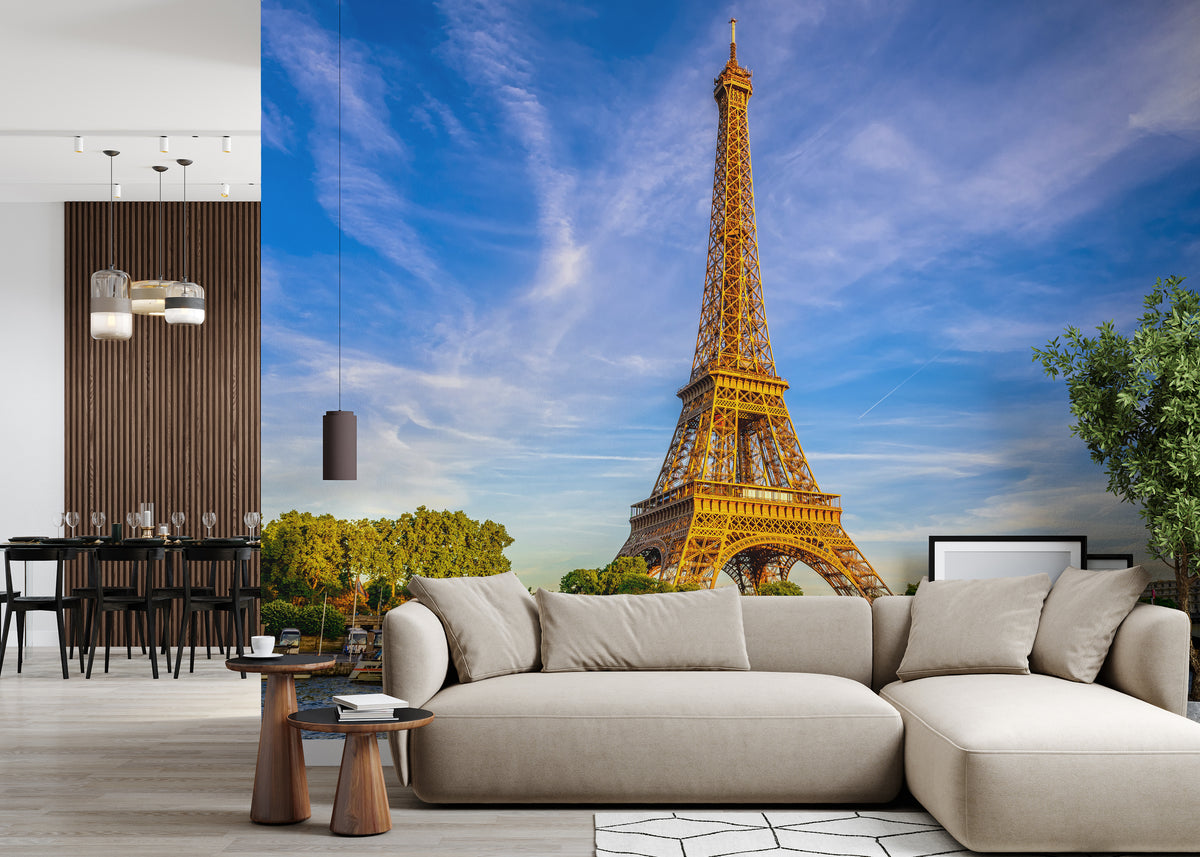 Paris Eiffel Tower Wall Mural Romantic City Skyline Peel and Stick Home Decor