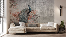 Peacock Concrete Wallpaper | Grey Vintage Peel and Stick Wall Mural