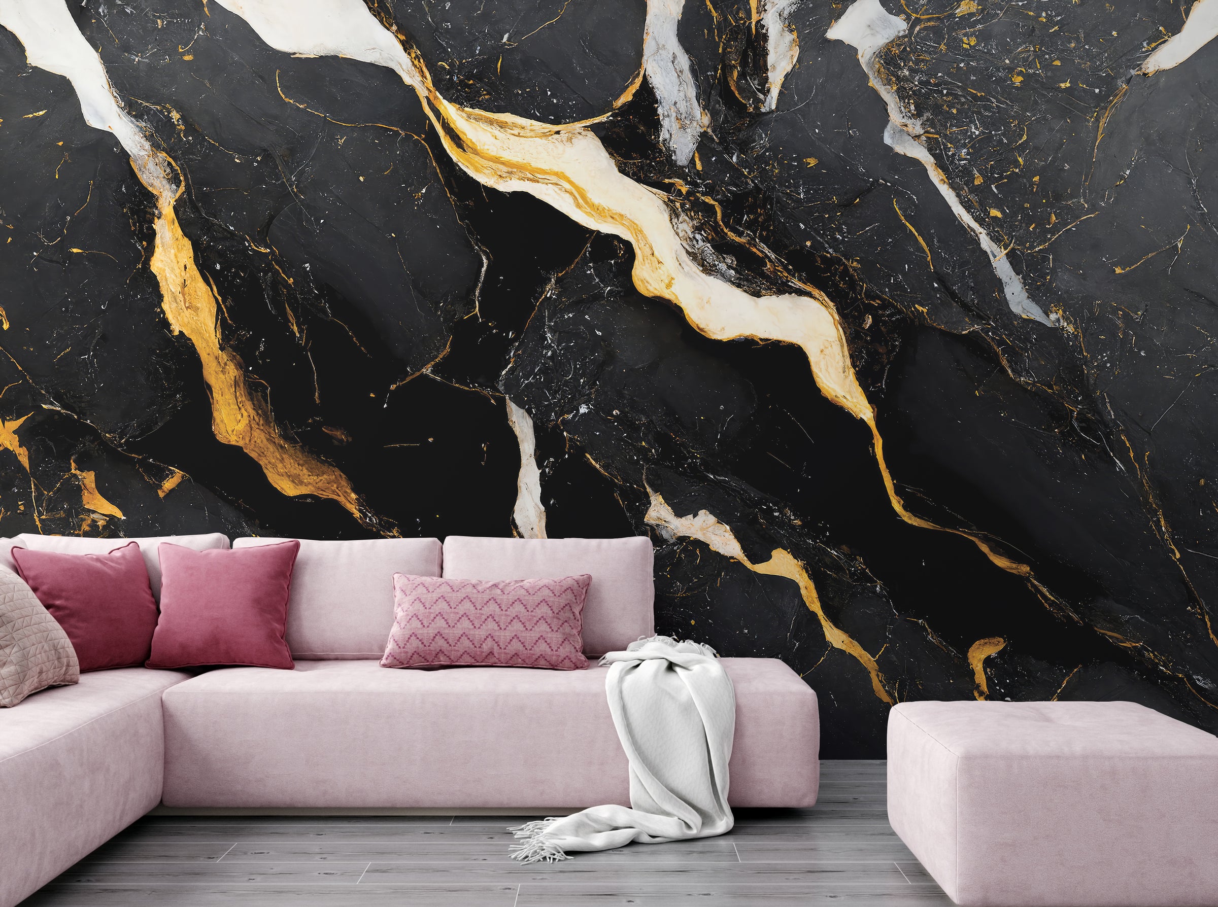 Luxury Black Marble Wall Covering | Gold Vein Removable Wallpaper