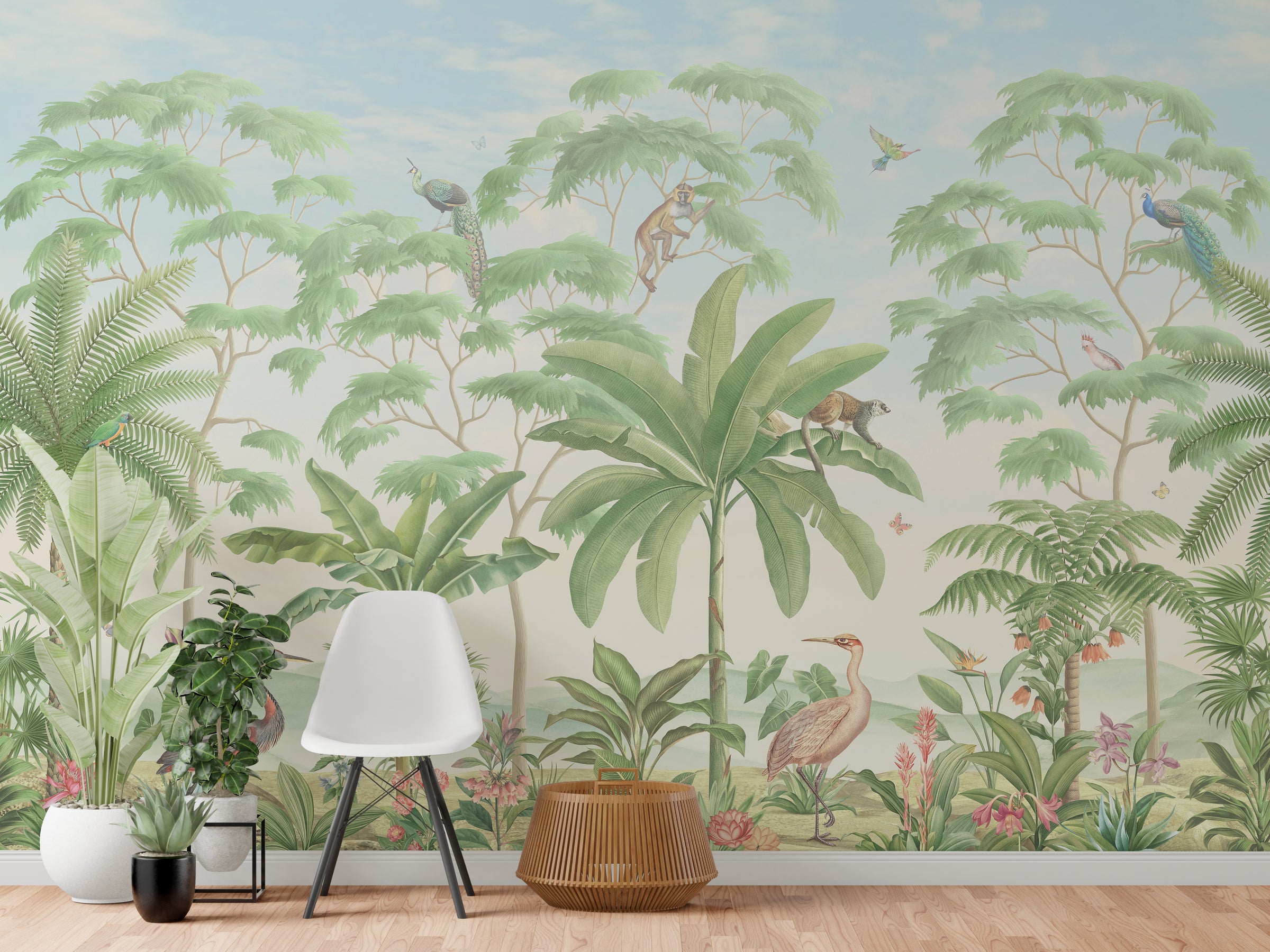 Tropical Jungle Wallpaper | Lush Green Animal Mural | Peel and Stick