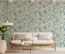 Vintage Teal Floral Living Room Peel and Stick Wallpaper