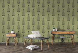Green leaf pattern wallpaper bringing refined and natural aesthetic to modern dining room
