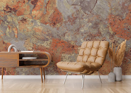 Aged Metallic Stone Wall Mural | Gray Orange Removable Wallpaper