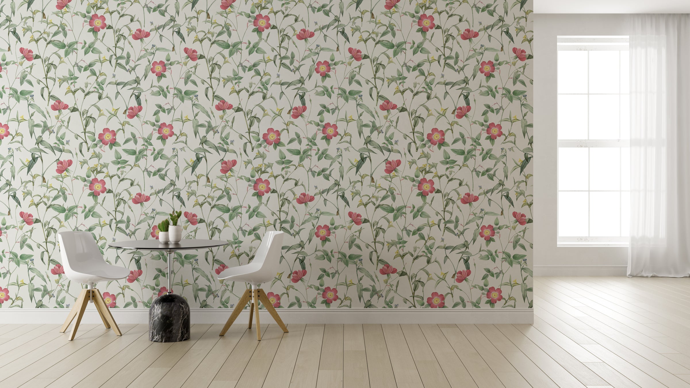French Floral Design | Pink Roses Removable Wallpaper for Bedroom