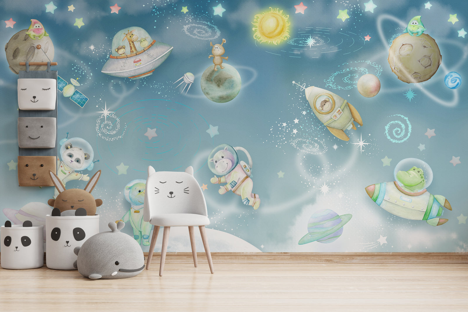 Galaxy Animal Wallpaper | Blue Space Nursery Peel and Stick Wall Mural