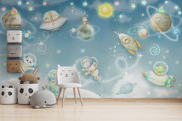 Galaxy Animal Wallpaper | Blue Space Nursery Peel and Stick Wall Mural