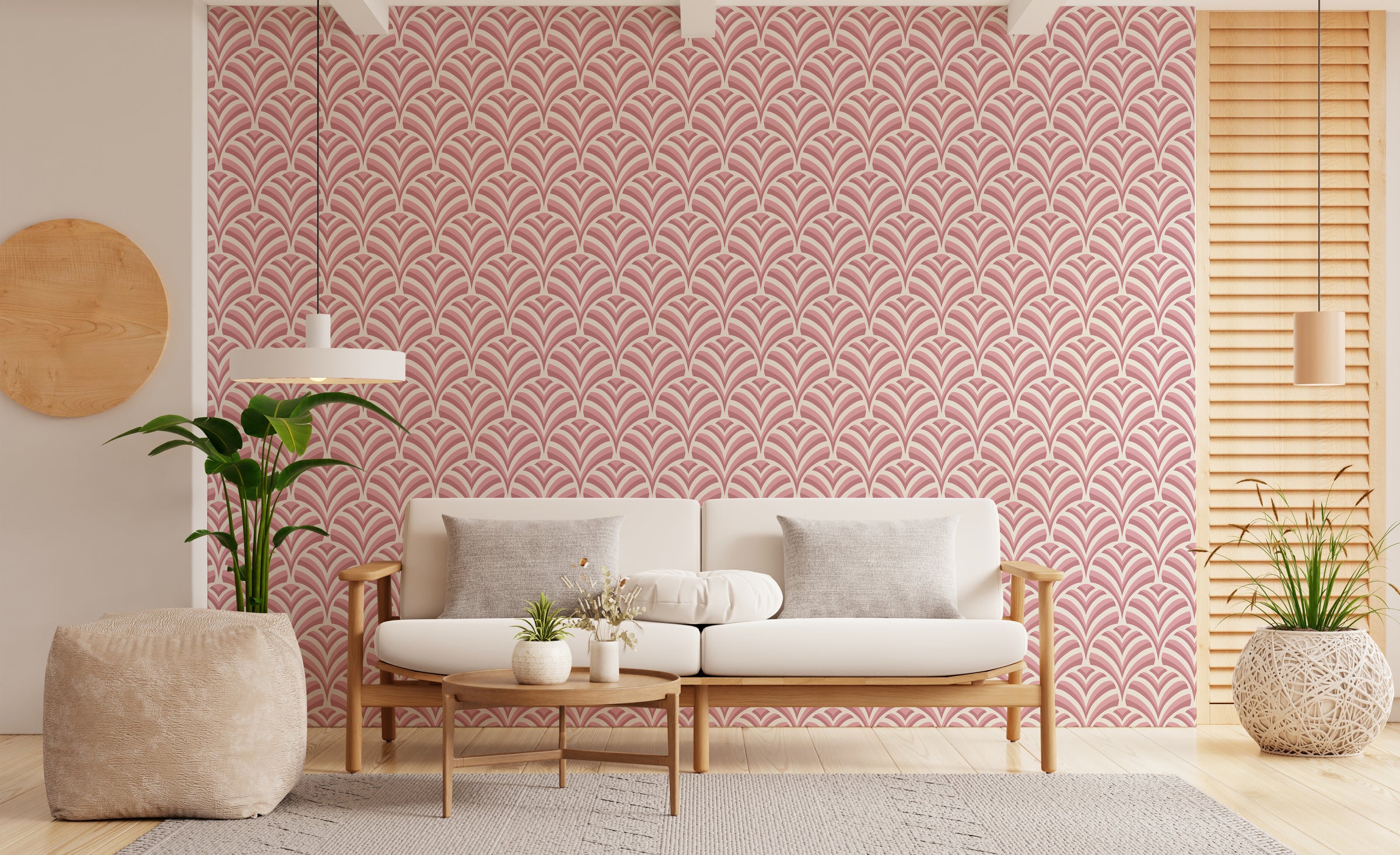 Art Deco Pink Scallop Pattern Removable Wallpaper