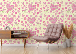 Pink Butterfly Floral Wallpaper | Pastel Heart Peel and Stick Decor