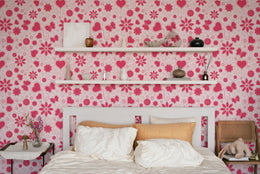 Pink Floral Heart Pattern Wallpaper | Bedroom Removable Home Decor