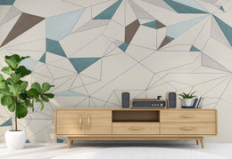 Abstract Geometric Wall Covering | Teal Beige Removable Modern Wallpaper