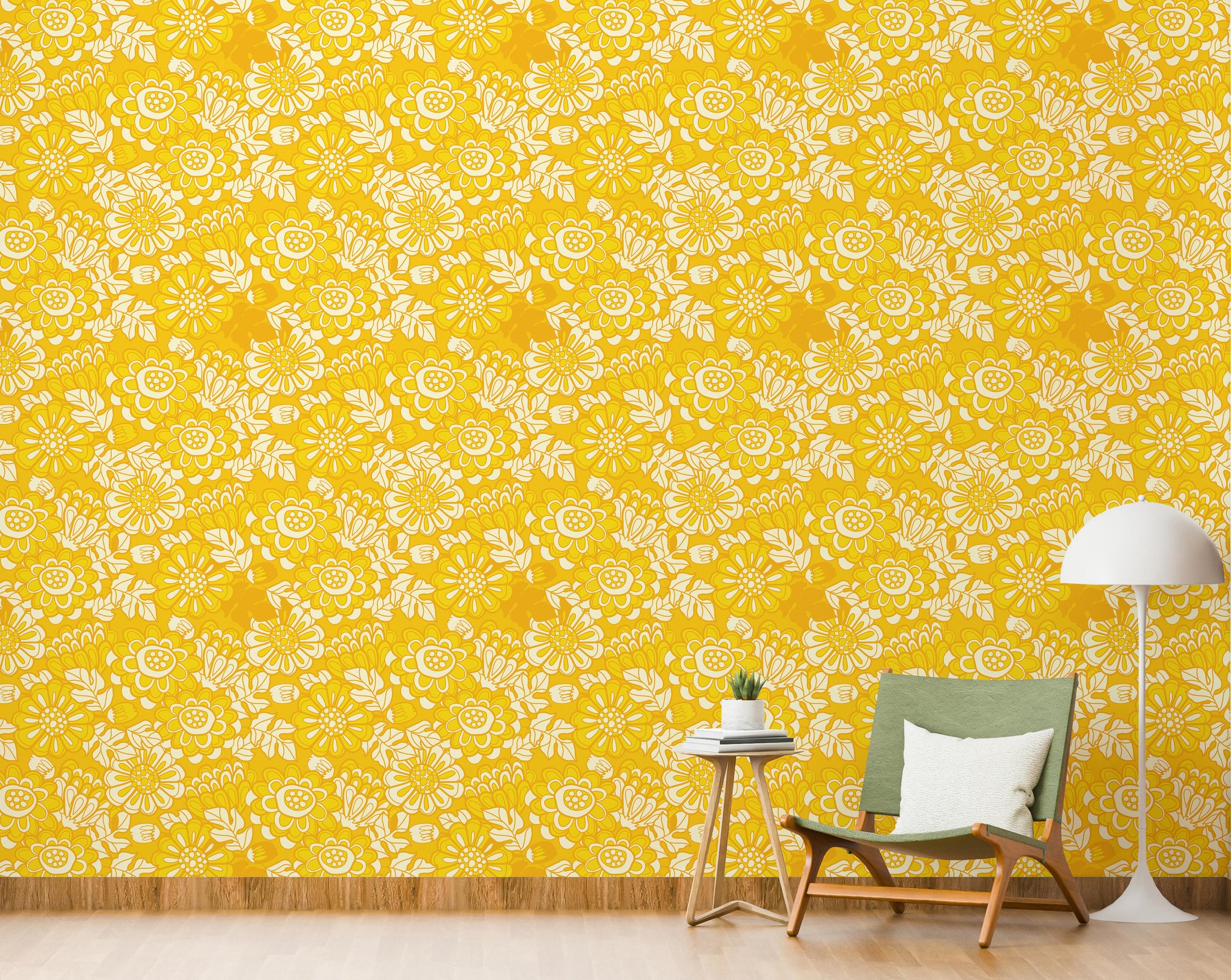 Gold Beauty of Marigold Floral Wallpaper