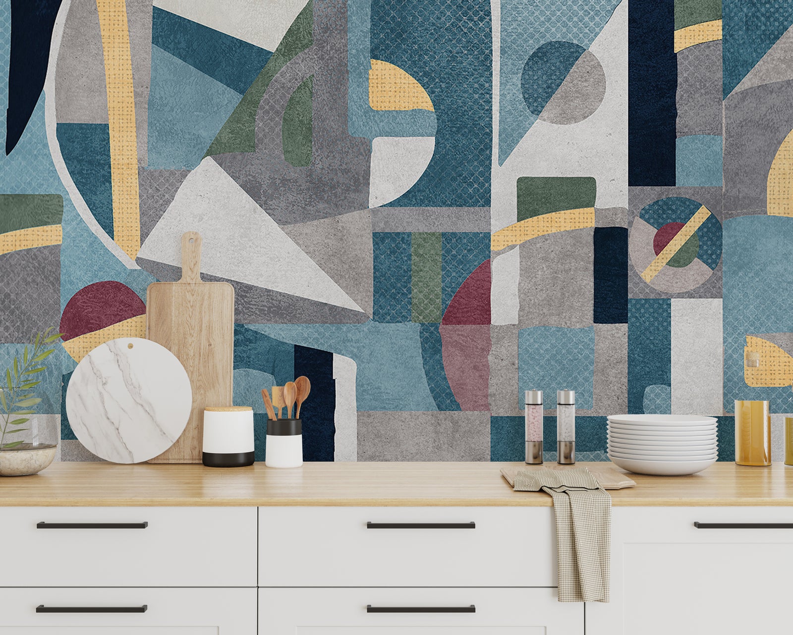 Geometric Wall Art Wallpaper | Blue And Yellow Removable Accent Decor