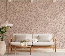 Neutral Leaf Wallpaper | Taupe Beige Botanical Leaves Peel and Stick