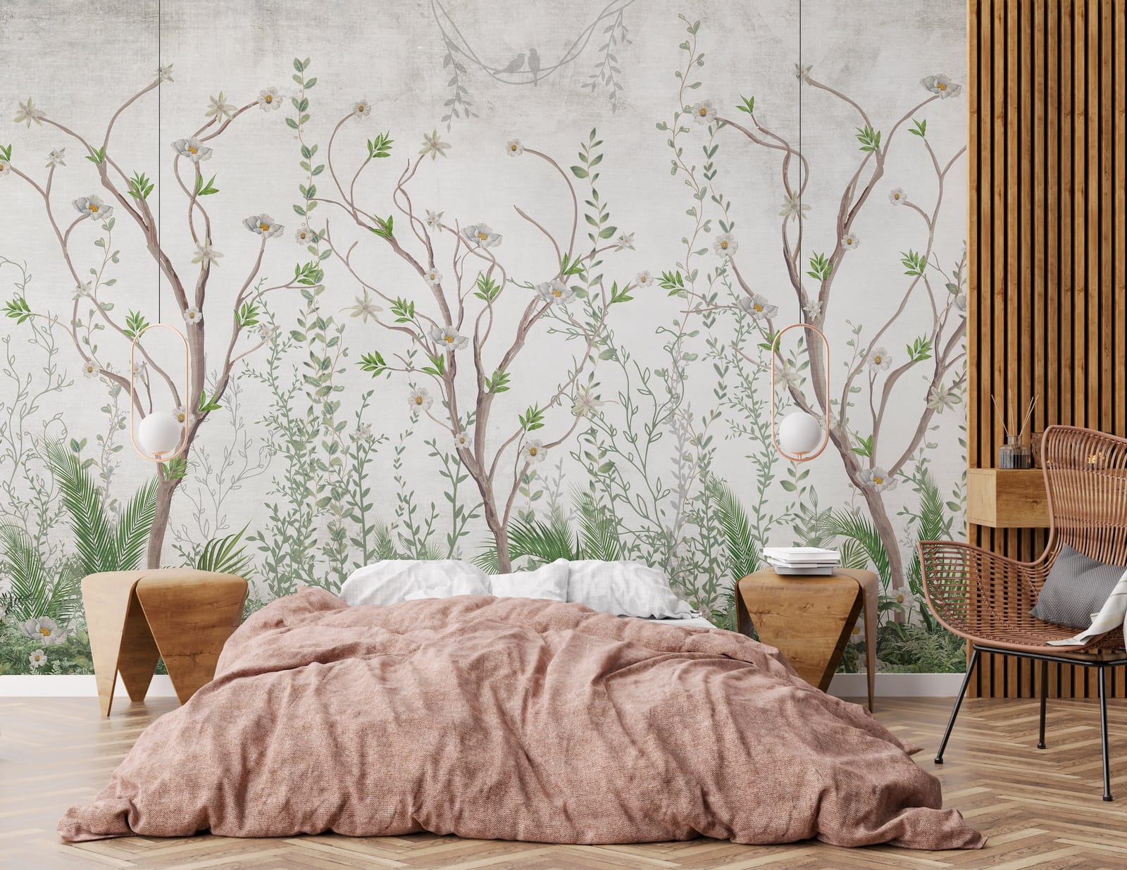 Hand Painted Chinoiserie Wallpaper | Botanical Tree Mural Removable Design