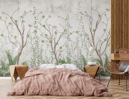 Hand Painted Chinoiserie Wallpaper | Botanical Tree Mural Removable Design
