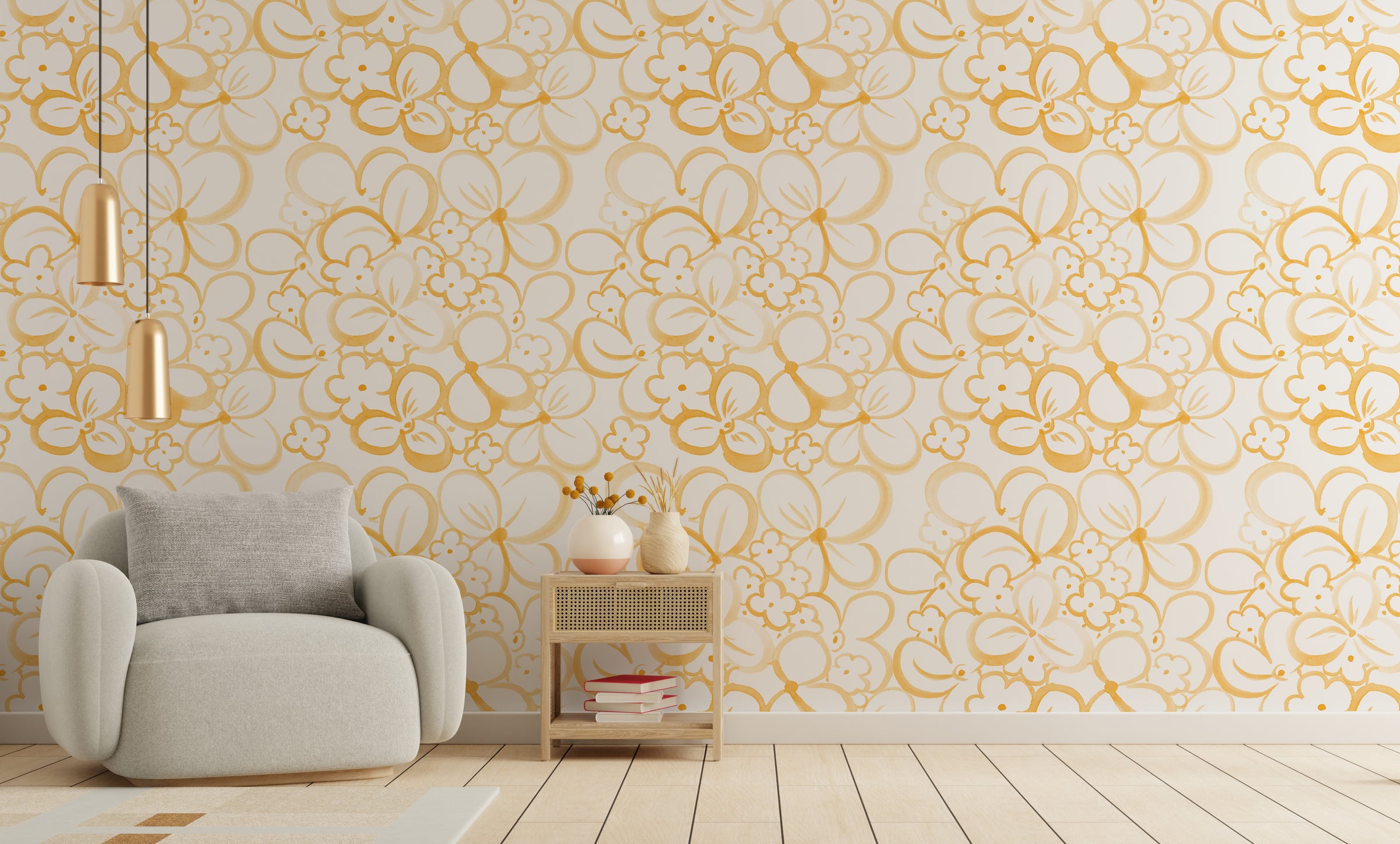 Golden Bloom Floral Room Decor | Yellow Peel and Stick Wallpaper