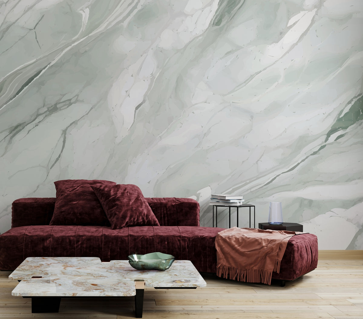 Peel and Stick Marble Wallpaper | Sage Green Living Room Decor