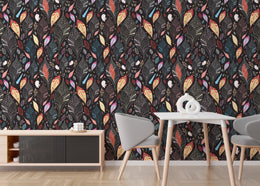 Colorful Leaf Pattern | Modern Botanical Peel and Stick Wallpaper
