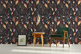 Colorful Leaf Pattern | Modern Botanical Peel and Stick Wallpaper