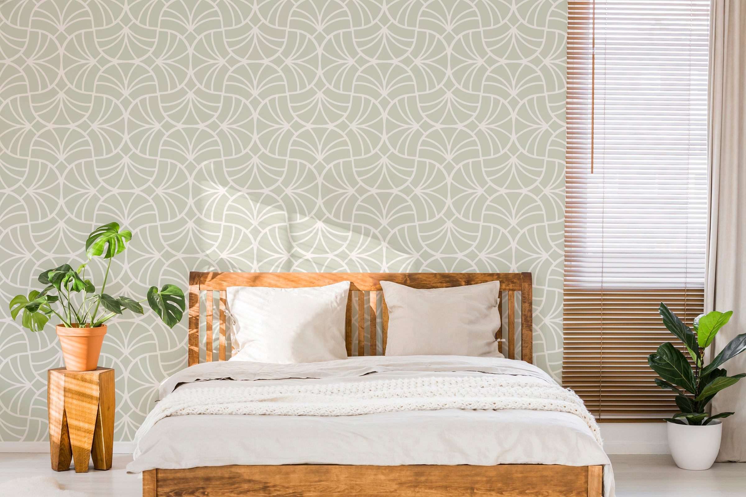 Neutral Geometric Wallpaper | Soft Sage Peel and Stick Decor